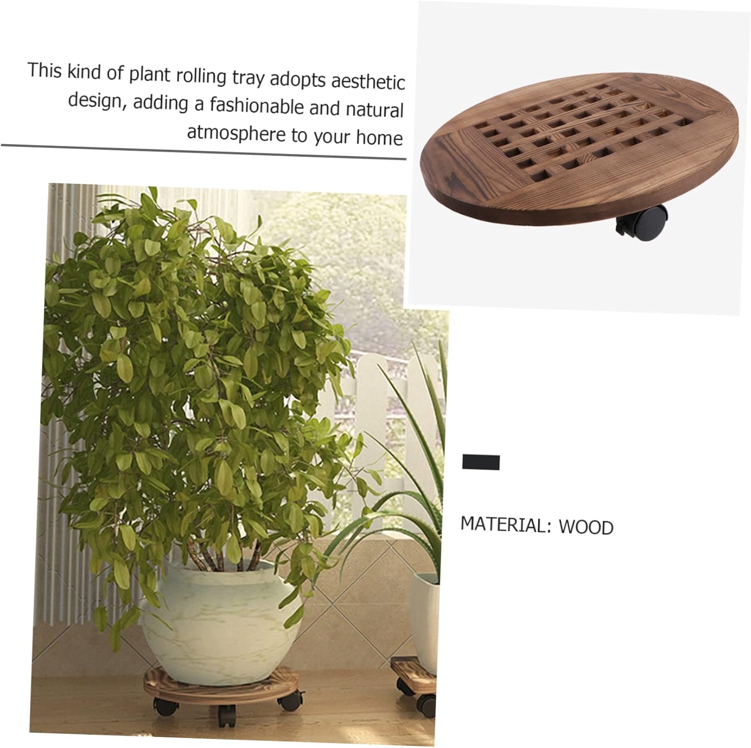 Movable Wooden Flowerpot Tray Wheels Round Base for Heavy Use Smooth Mobility for Potted Trees