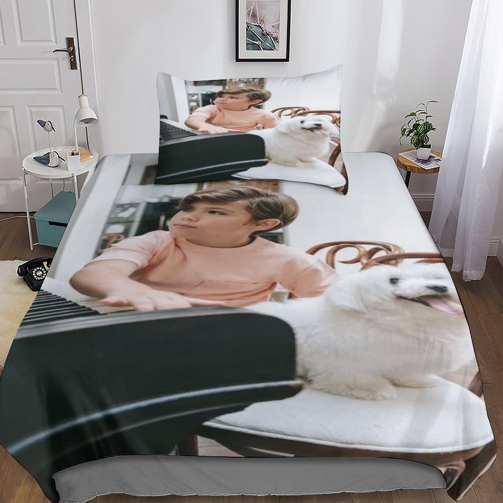 Housse couette personnalisée photo texte IOFEER lit simple 135x200cm microfibre 3 pièces