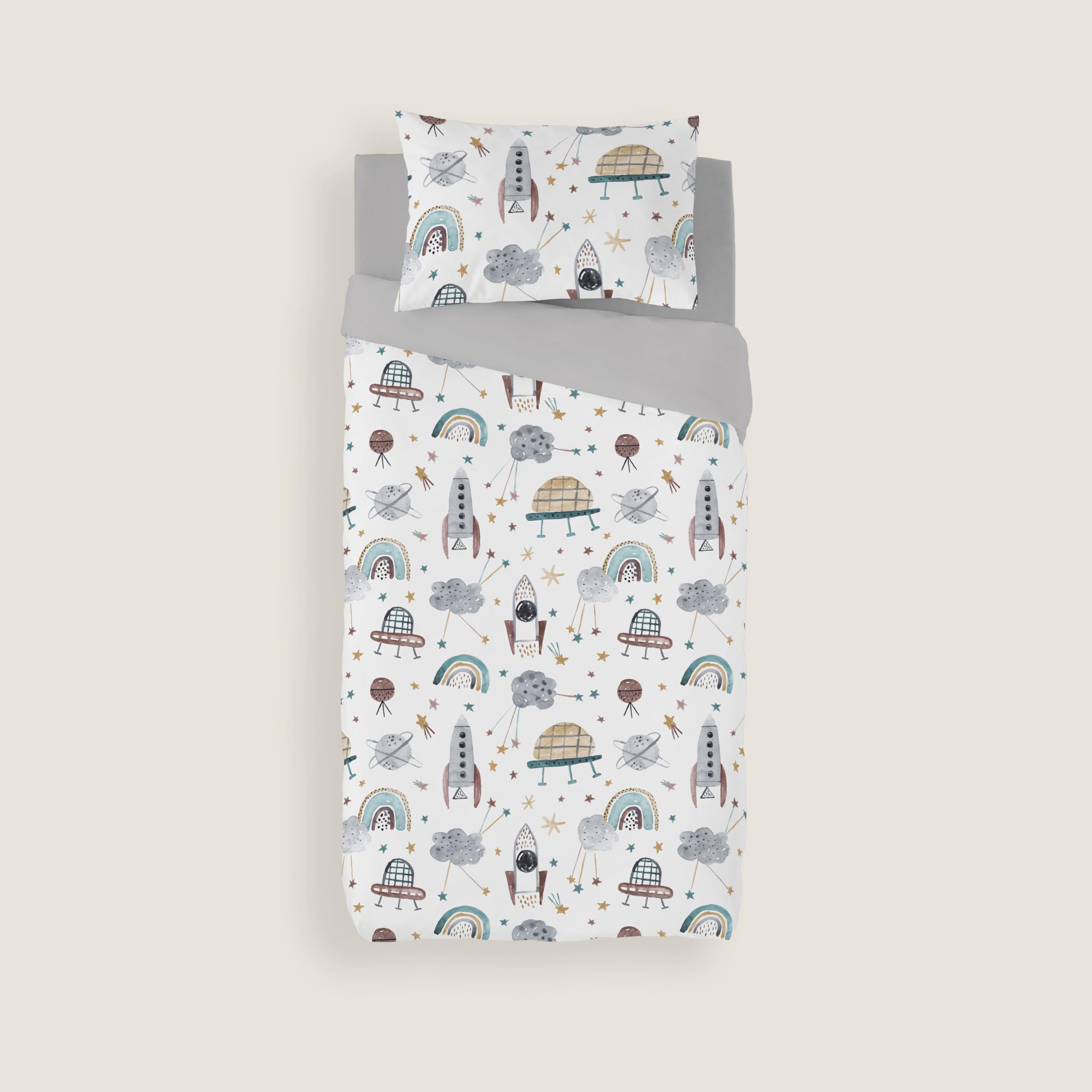 NATURALS - Funda Nórdica Infantil Estampada Cama 90-100% Algodón Suave y Transpirable - Juego de Edredón 150x220 cm con Solapa + 45 cm - 1 Funda Almohada 45x110 cm - Fabricado en España