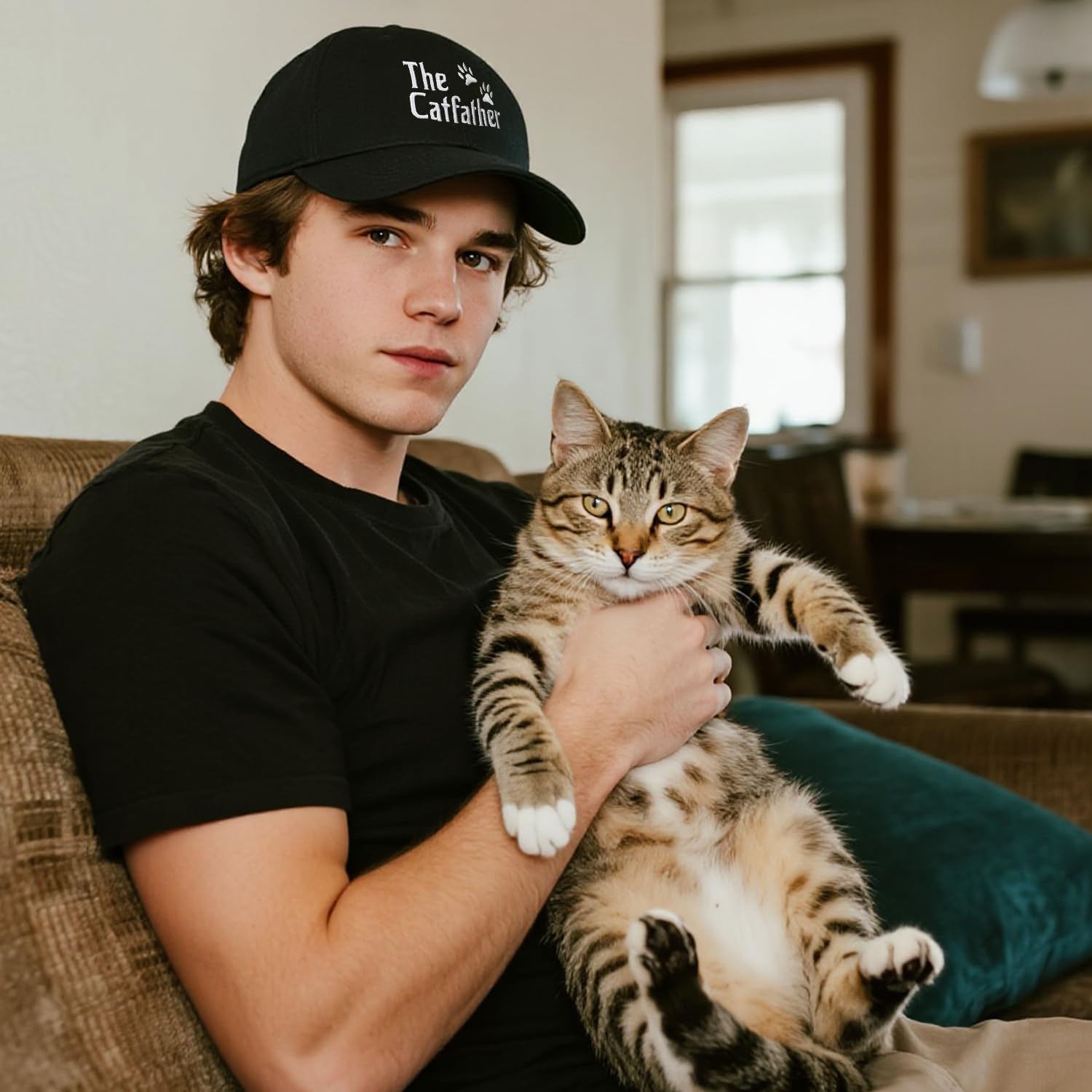 Cat Dad Gifts for Cat Lovers, Cat Dad Hat for Men Embroidered Adjustable Black Cotton Baseball Cap
