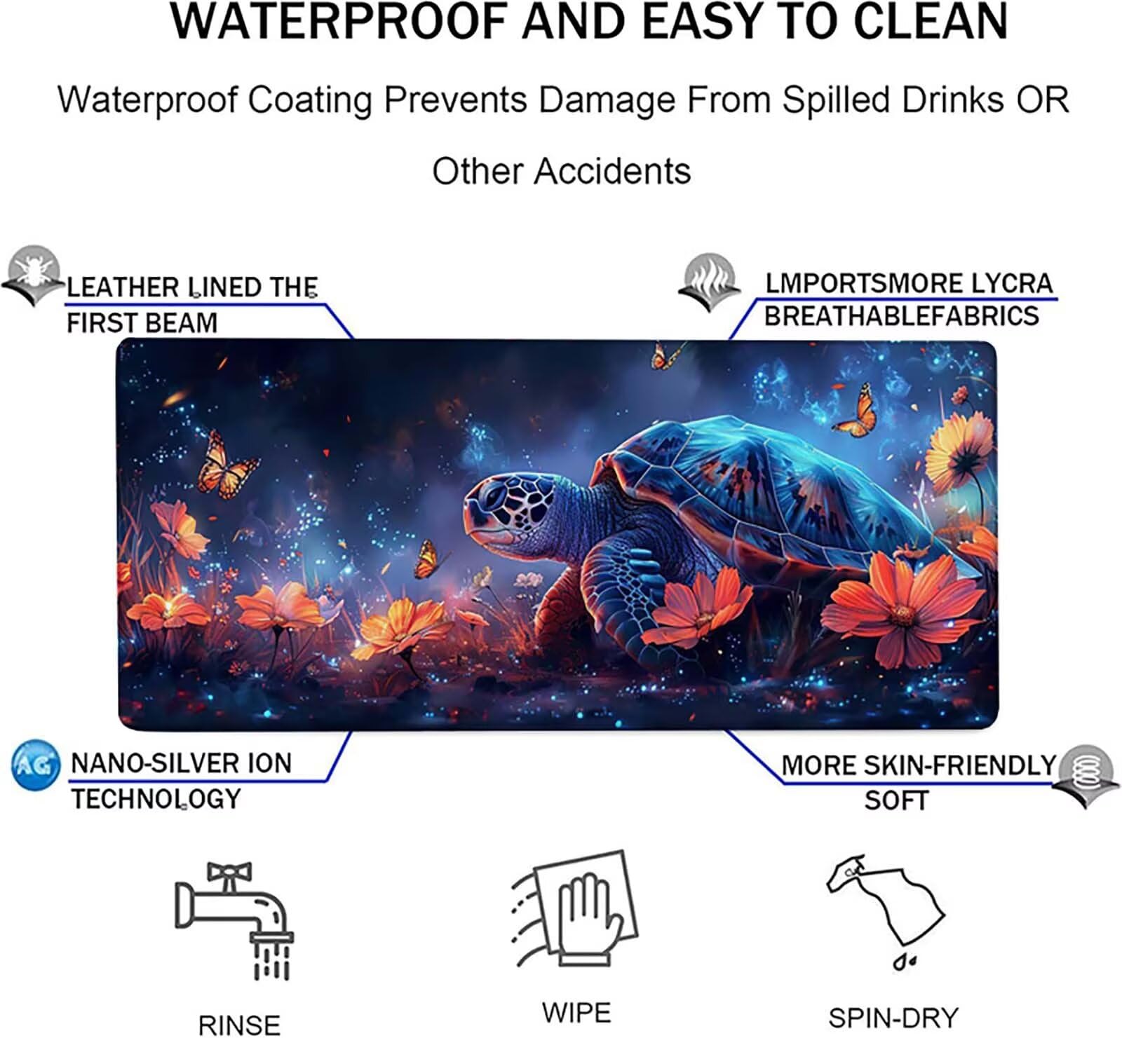 Tapis de Souris XXL 1200x600x3mm, Bleu Tapis de Souris Gaming avec Surface en Caoutchouc Antidérapant, Améliore la Précision et la Vitesse, Accessoire Bureau, Cadeau Homme, Tortue De Mer 7-5354