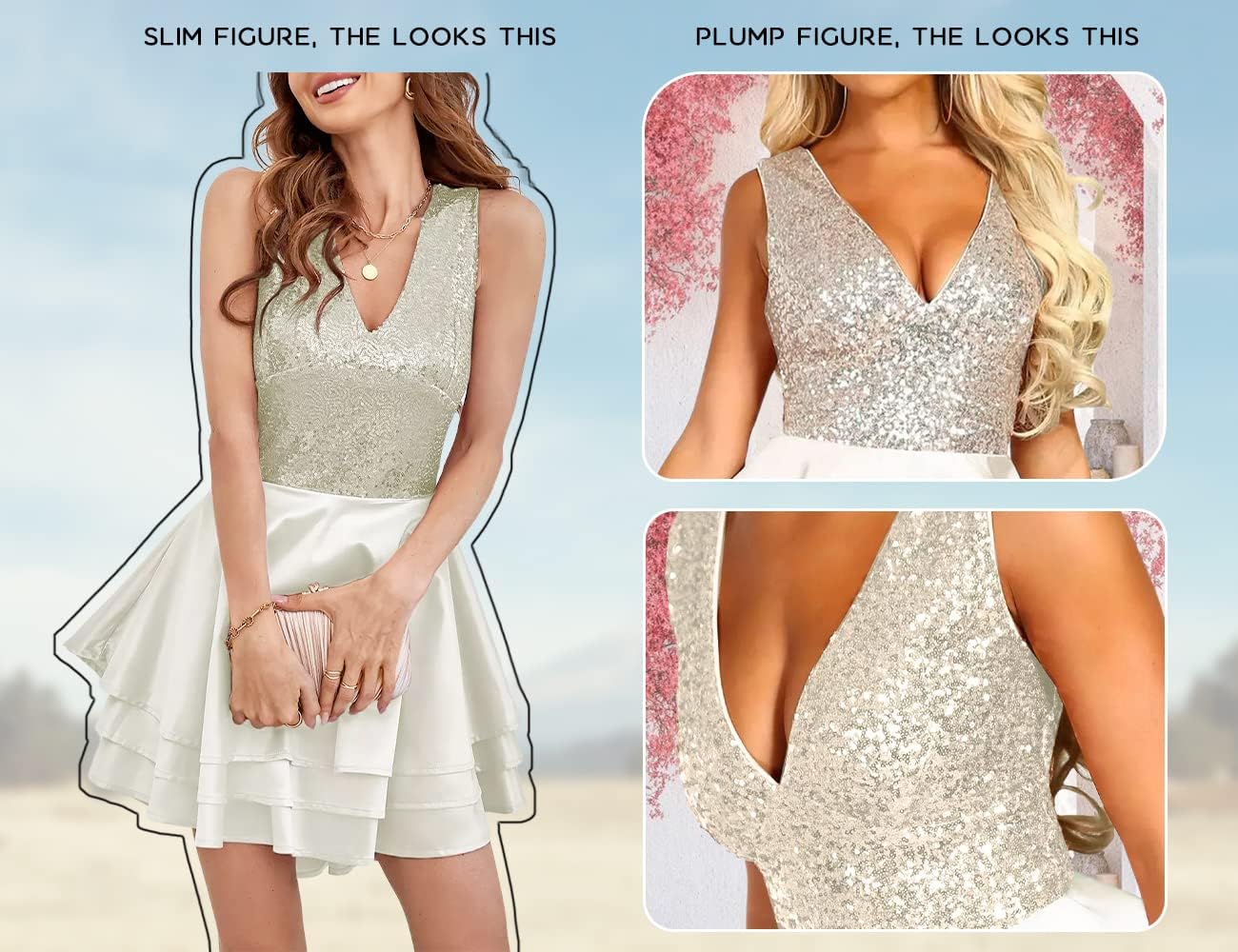 Lrady Women's Sequin Glitter V Neck Skater Mini Club Cocktail Party Swing Dress