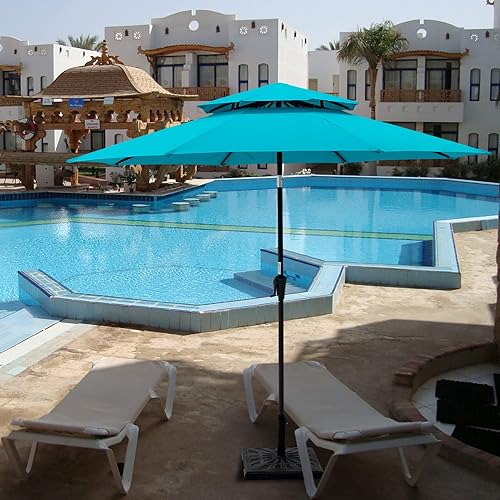 Miniatura 7 de C-Hopetree Paraguas de mercado de patio al aire libre doble de 9 pies con luces LED solares e inclinación