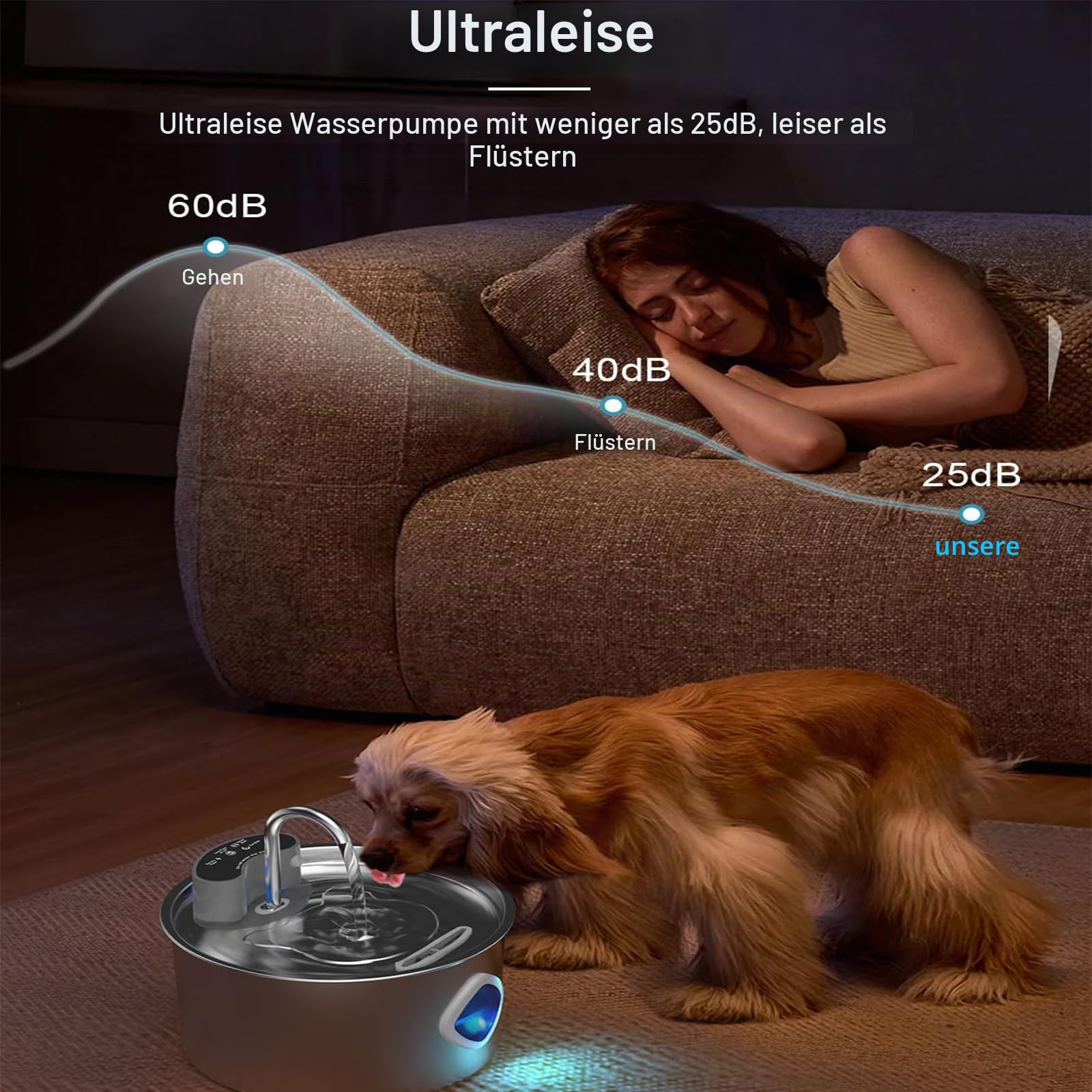 Vetiflow Hundebrunnen, 3,2-Liter-Intelligenter Trinkbrunnen, 4-stufiger Filterung | Leiser, zirkulierender Wassernapf aus Edelstahl 304 für Hunde (1pcs+Individual Filter cartridges (8+4))