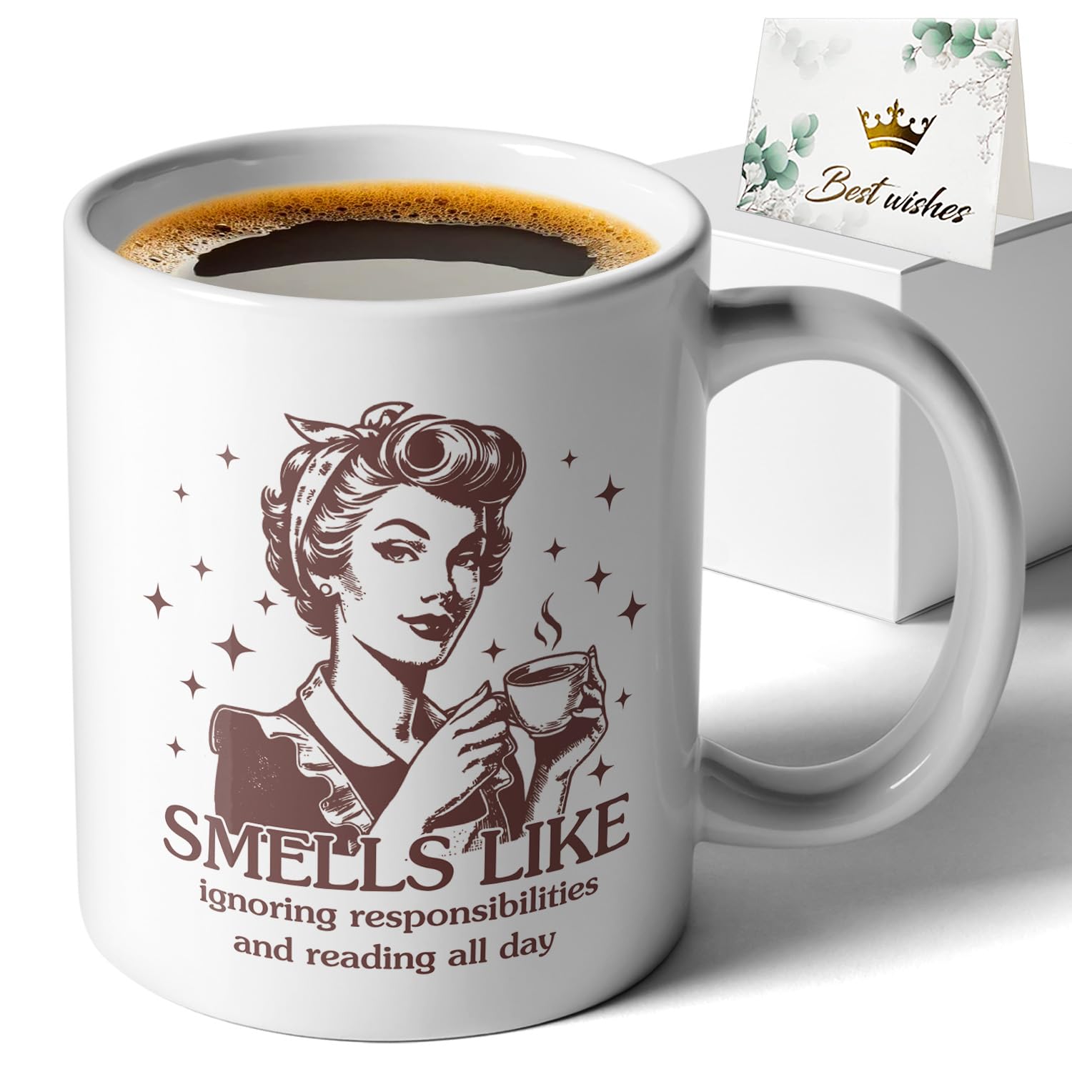 XKZGSZB Smells like Reading all day, Funny Book Lover Office Coffee Mug Tea Cup, Book Club Book Themed Gifts, Gifts for Bookish Readers Librarians Writers Bookworms
