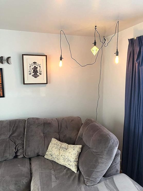 LRUII DIY Ceiling Light Pendant Light Black 5M Cable with On-line and Plug Chandelier 3 * E27 Edison Bulb Hanging Lamp for Bedroom Living Room Kitchen Dining Room Study Room Windowsill Loft LRUII photo 3