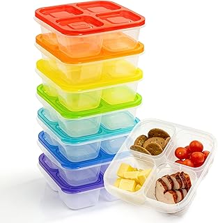 Snack Containers - 7 Pack, 4 Compartment Snack Containers, Lunchable Container, Lunchable Containers 4 Compartments, Kids Lunch Box Containers, Snack Containers For Adults, Lunchables Containers