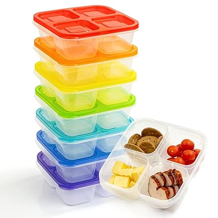 Bento Lunch Box | 4 Compartment Lunch Containers | 7 Pack | Divided Food Storage with Lids | Food Storage Container Boxes for Kids & Adults | Microwave & Dishwasher Safe | BPA Free | LOSO
