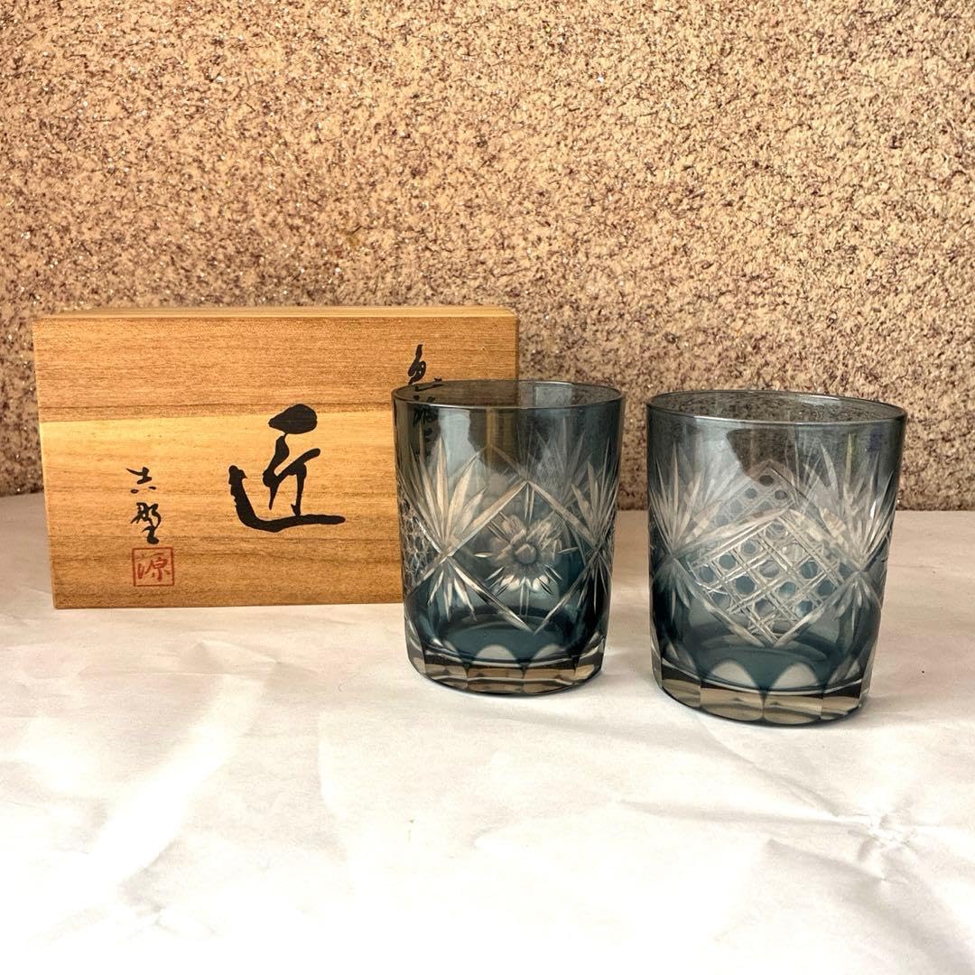 Satsuma Kiriko Takumi Shisengen Rock Glass Old Fashioned Pair Colored Coat