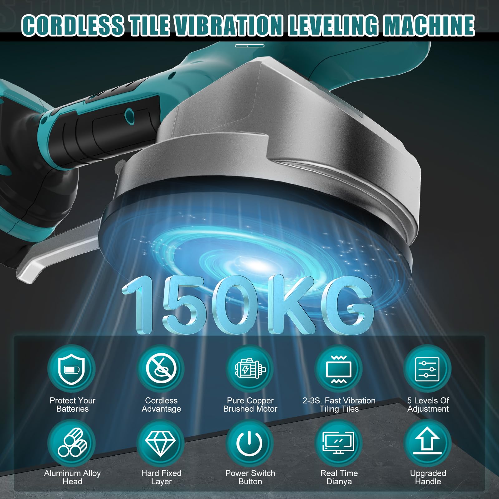 WingFly Vibratore per Piastrelle per Makita 18 V batteria, Strumenti per Piastrellista con 6 Marce Regolabili, ventosa da 13 mm, Adsorbimento per piastrelle da 30 – 240 cm