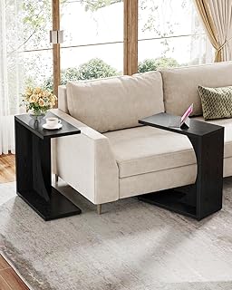 Tribesigns C-Shaped End Table for Couch, Sofa Side Table, C Table for Small Space, Living Room, Bedroom (2, Black)