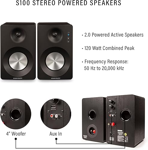 Miniatura 5 de Crosley KT100BT-CP - Sistema estéreo de tocadiscos Bluetooth con altavoces, champán