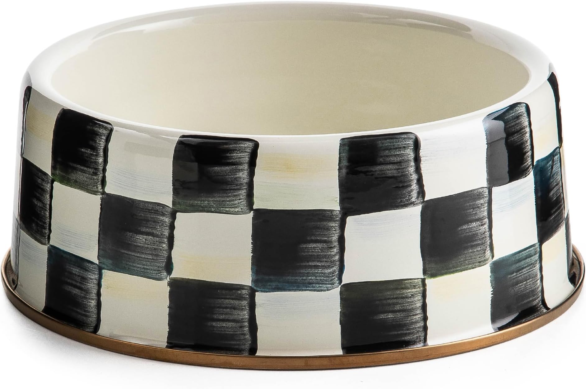 Enamel Pet Dish, Large, Black-and-White Courtly Check
