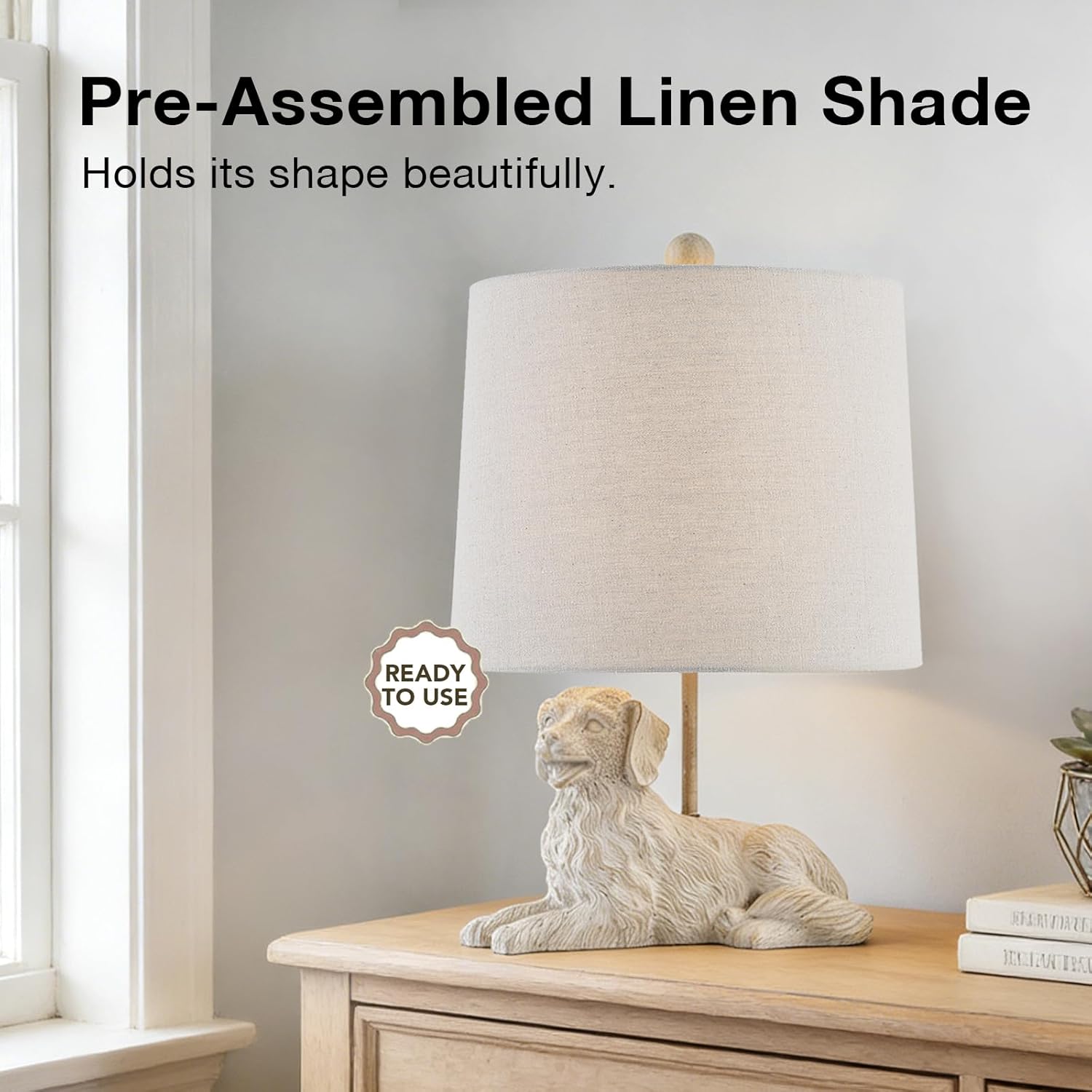 Crestview Collection 18.5" H White Resin Retriever Dog Table Lamp with Shade,Cute Bedside Lamp for Bedroom,Desk Lamps for Living Room