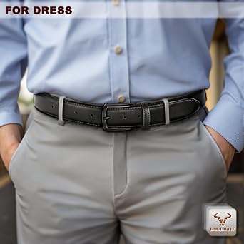 BULLIANT Mens Belts 2Pack, Leather Belt 7 Holes 1 3/8