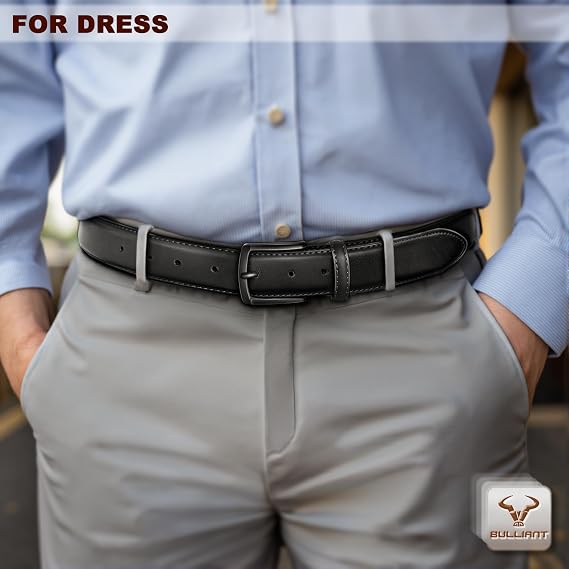 BULLIANT Mens Belts 2Pack, Leather Belt 7 Holes 1 3/8