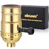 UL Listed 3-Way Lamp Socket Replacement, E26 Standard Threaded Base Light Socket, Turn Switch Knob for Low-Medium-High Light Settings, DIY Project, Table, Floor Lamp Repair Kit, 1-Pack, (Gold)