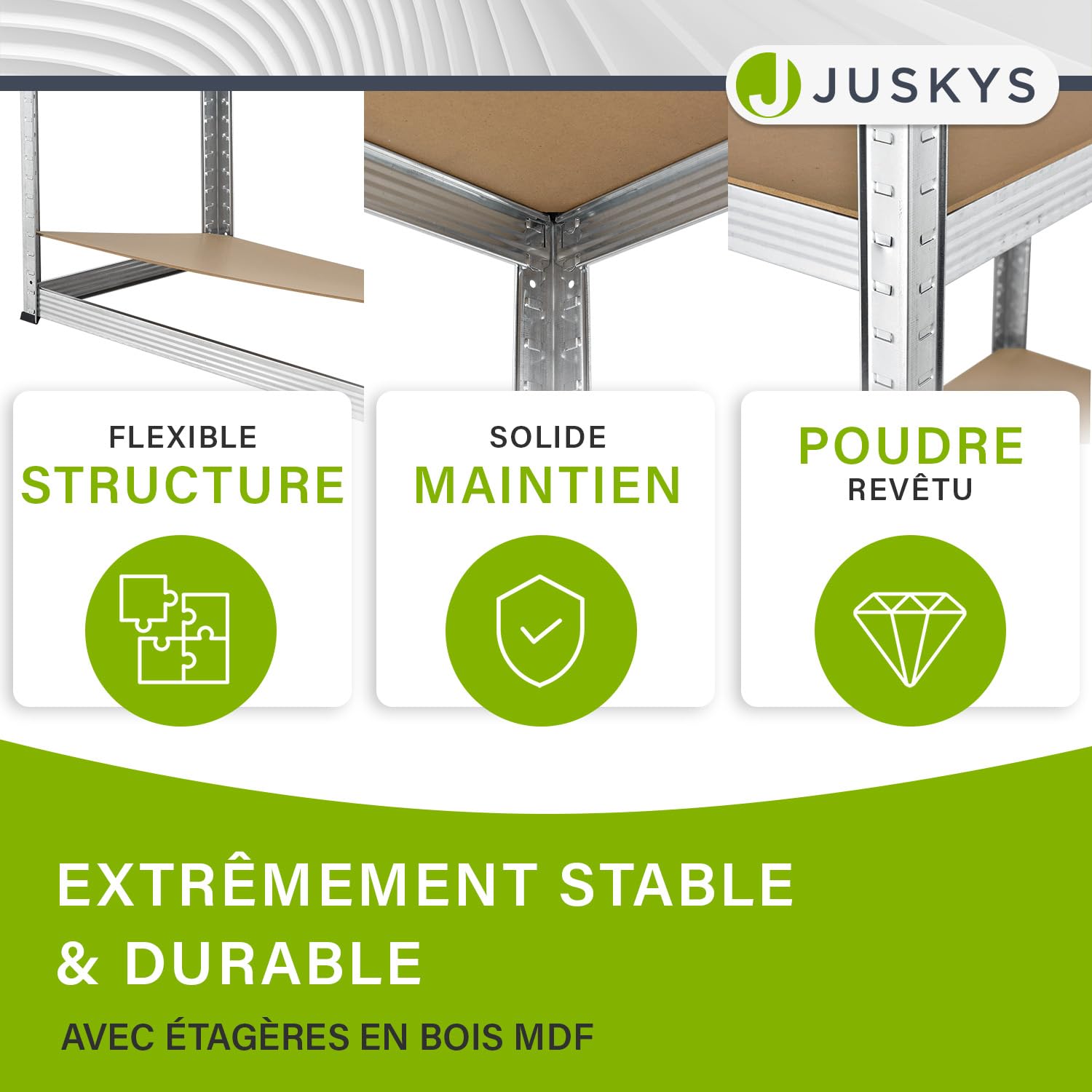 Juskys Étagère pour Charges Lourdes Basic, 200x100x60 cm (HxlxP) | 875 kg | 5 Planches| Étagère de Stockage emboîtable métal Cave système (galvanisé)