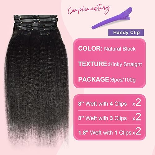 Miniatura 5 de Extensiones de cabello humano real con clip, extensiones de cabello humano rizado lacio, 100% cabello virgen brasileño, sin costuras, extensiones de
