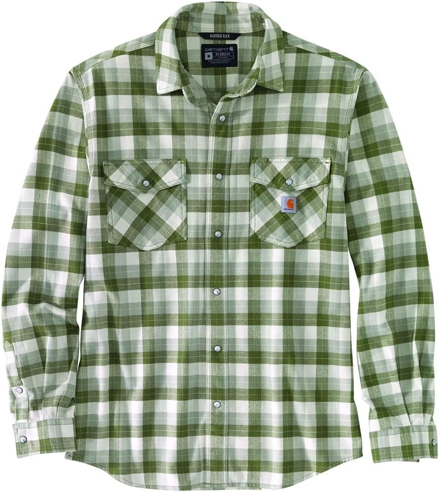 Carhartt Mens Rugged Flex Relaxed Fit Midweight Long-Sleeve Snap-Front Plaid Shirt