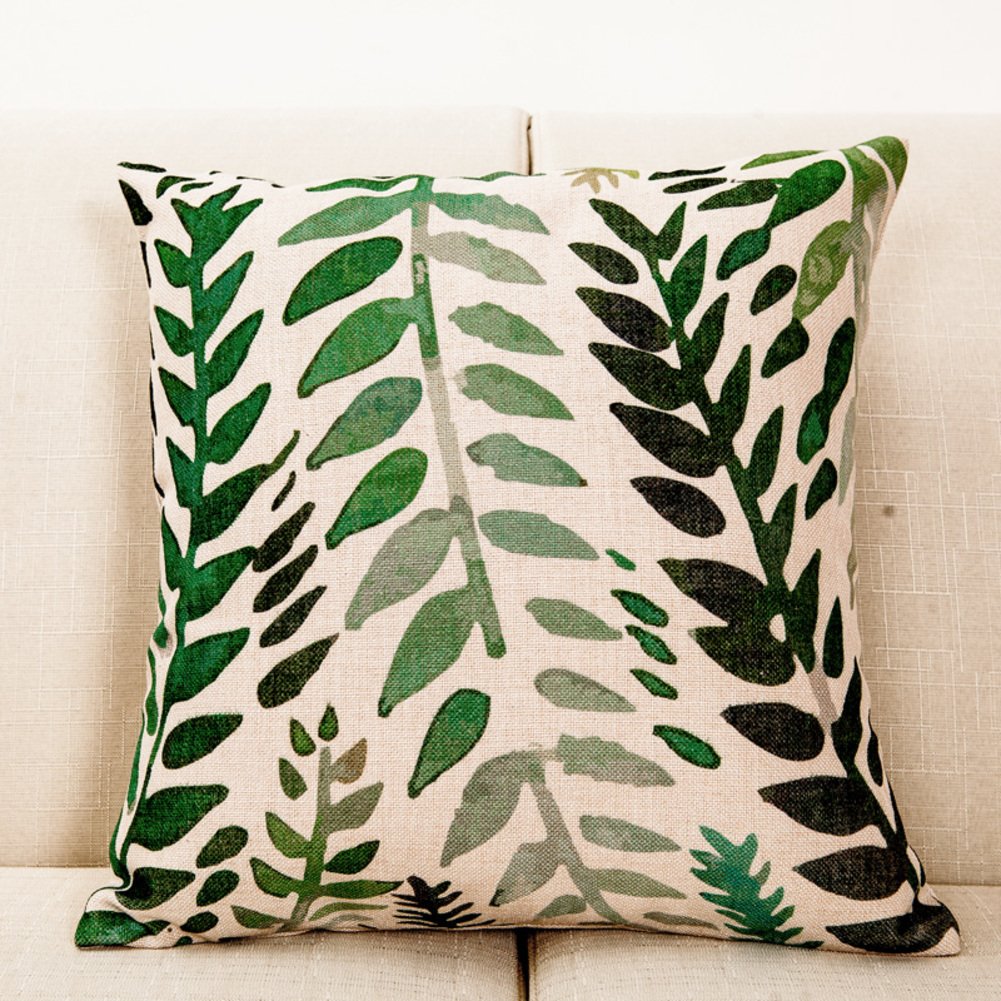 Oreiller style sud-est asiatique aquarelle motif feuille coussin de salon doux 50x50cm