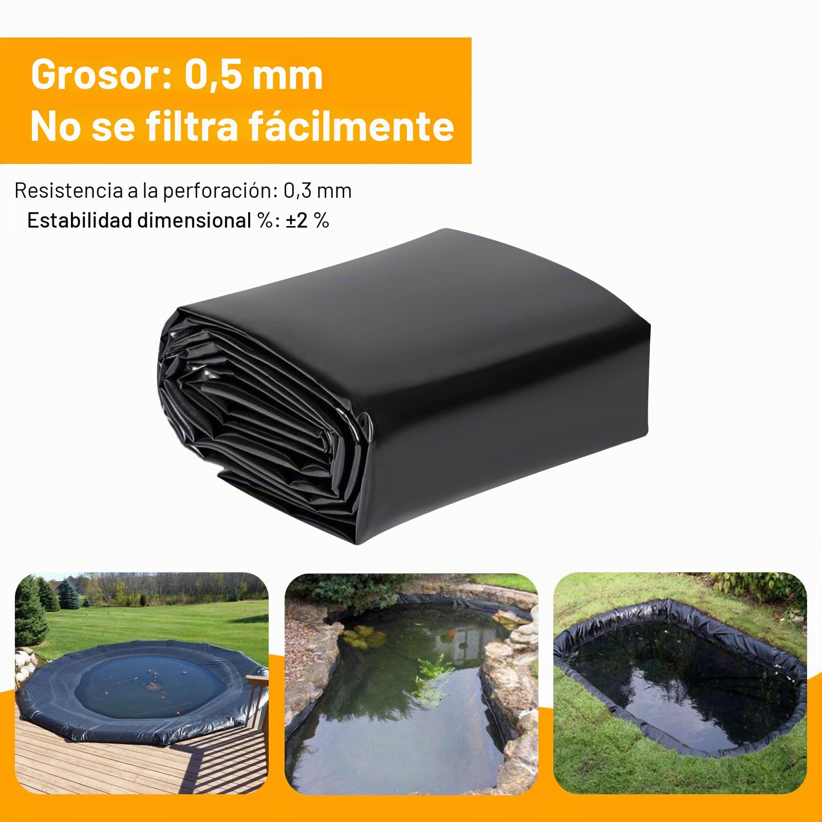 Forro de estanque, Forro de estanque 3x4m, Forro de estanque HDPE negro de alta resistencia, para flores, jardineros, invernaderos, estanques, selección de agua, UV estable