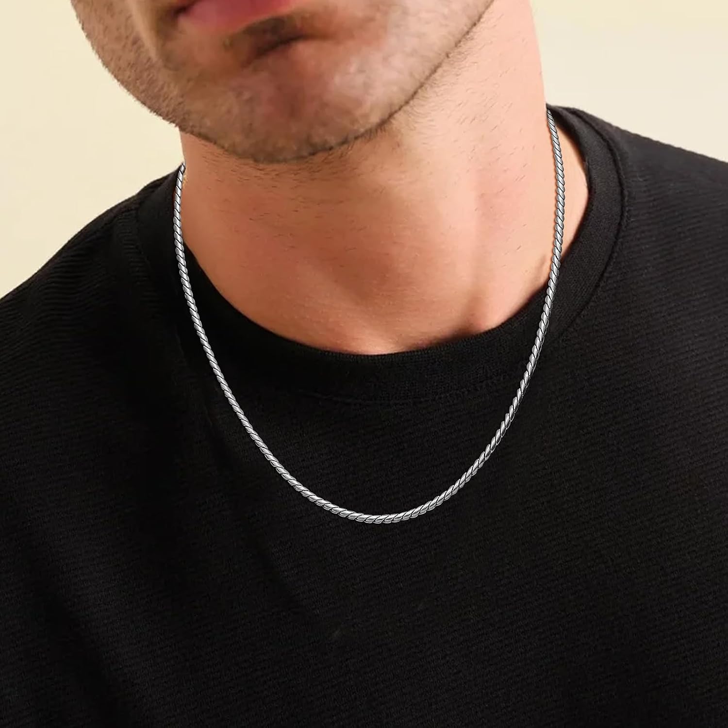 SanThree 2.5MM Pure Titanium Snake Wheat Chain Necklace for Men Welded Skin Friendly Solid Titanium Chain Choker Jewelry Gifts for Women Valentines Birthday Anniversary New Year Fathers Day, 21.65” - Image 3