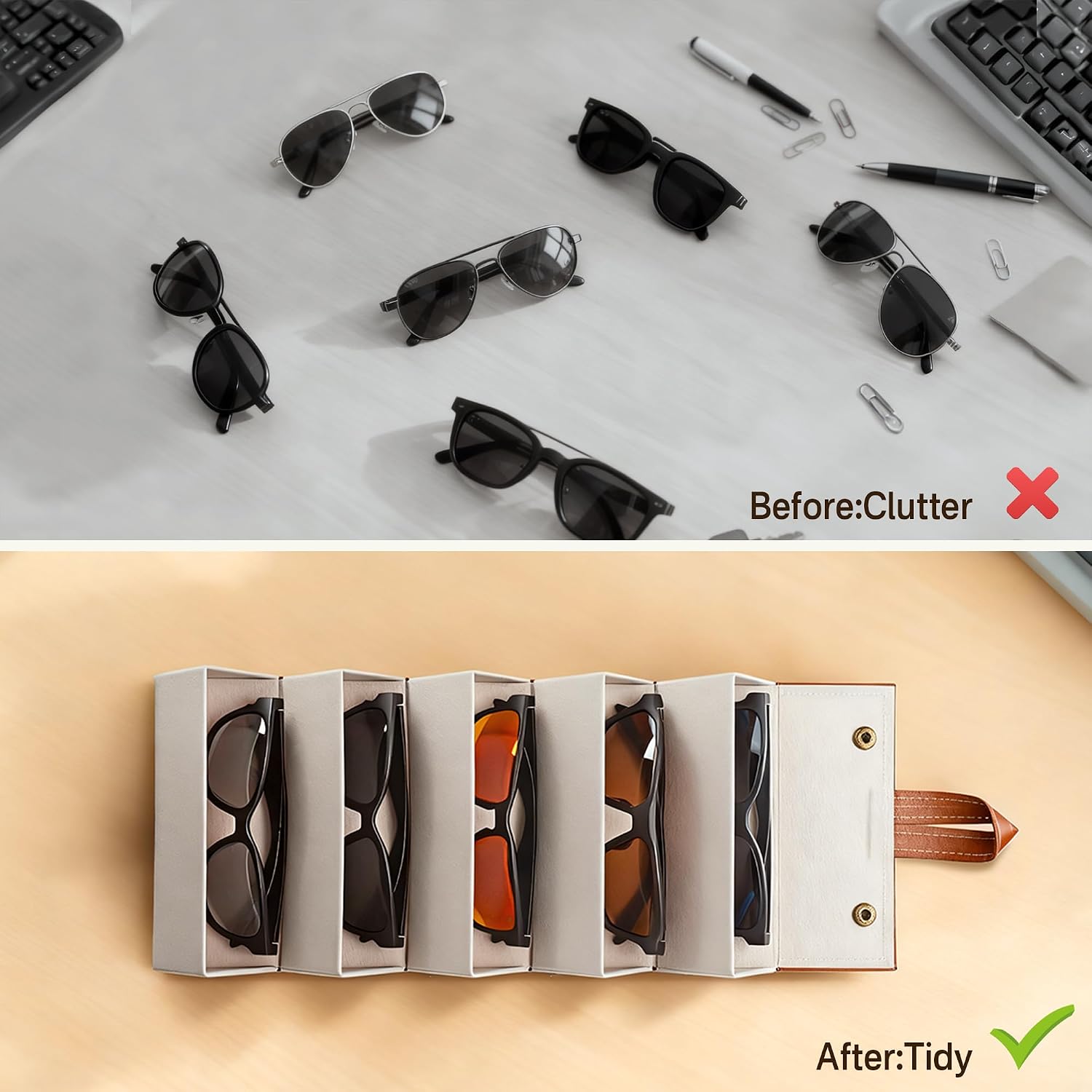 DEAFRAIN Travel Sunglasses Organizer Holder Foldable Glasses Case Multiple Pairs Portable Eyeglass Storage for Women Men