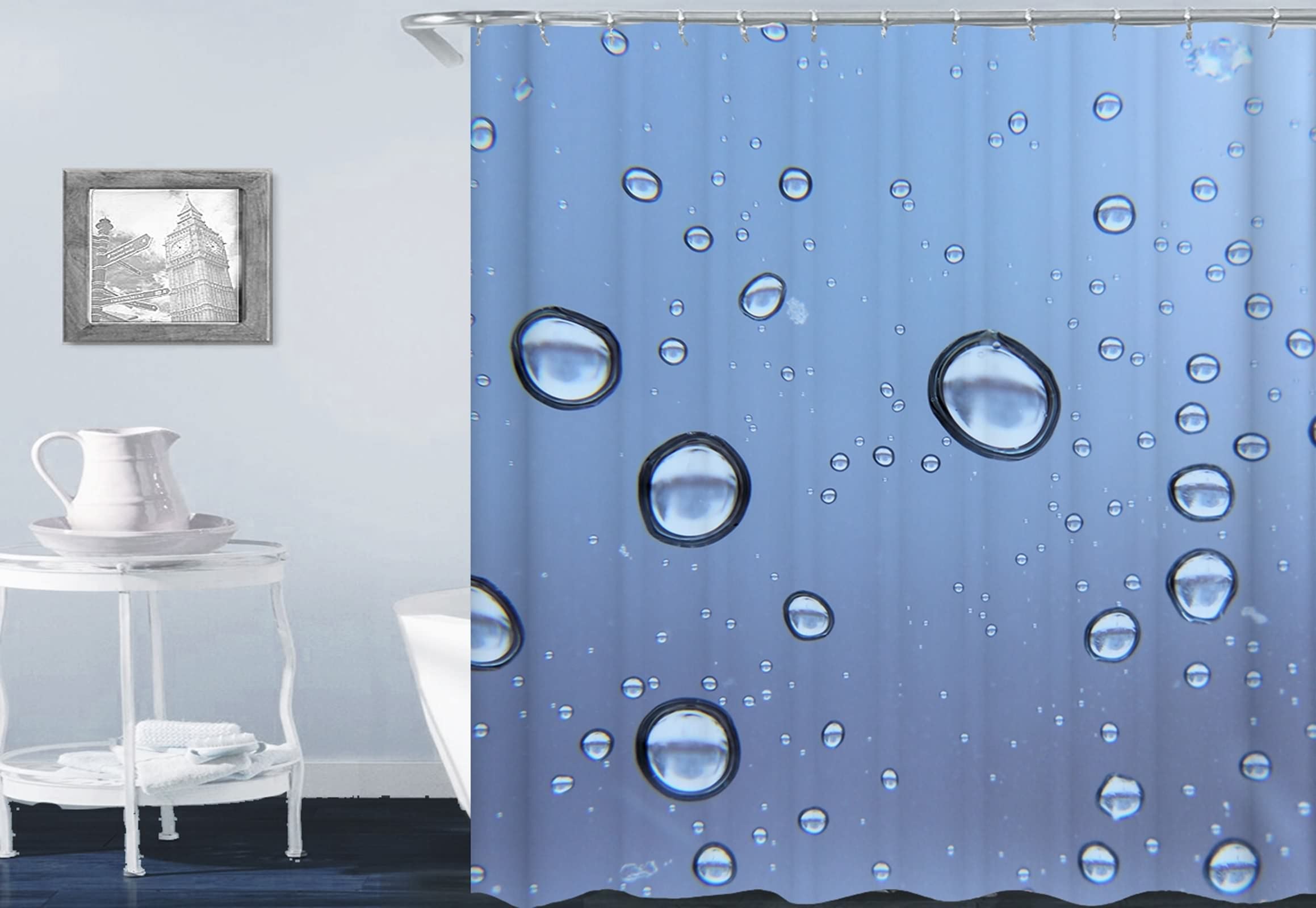 Tenda Doccia 150 x 180, Poliestere Multicolore Modello di goccia d'acqua Tende doccia bagno tessuto con ganci