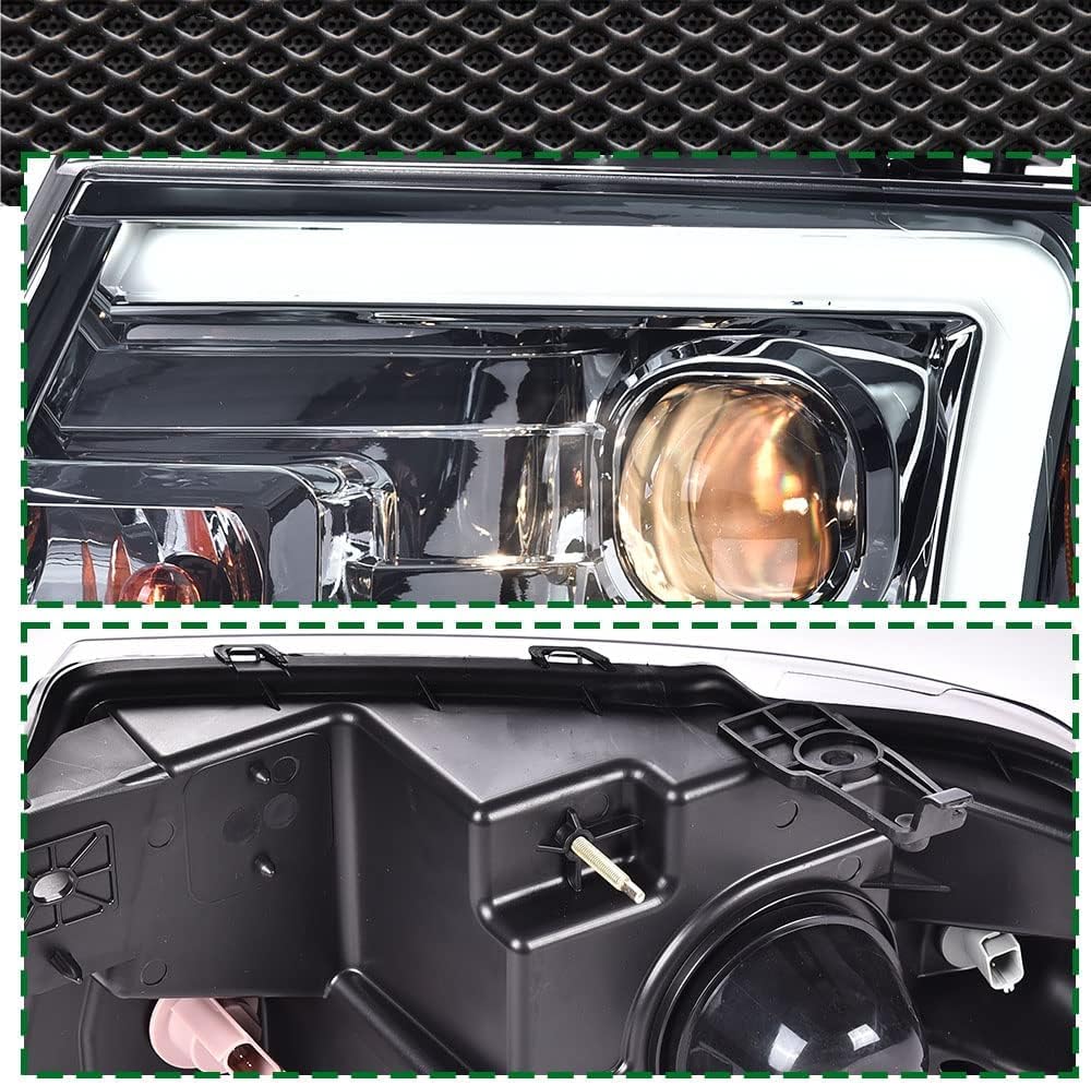 CNNELL LED DRL Headlights Assembly Compatible with Ford F-150 Pickup 2004-2008, Lincoln Mark LT 2006-2008 (NOT For 04 F150 Heritage/Flareside Beds Models) Smoky lens Chrome Housing Clear Reflector