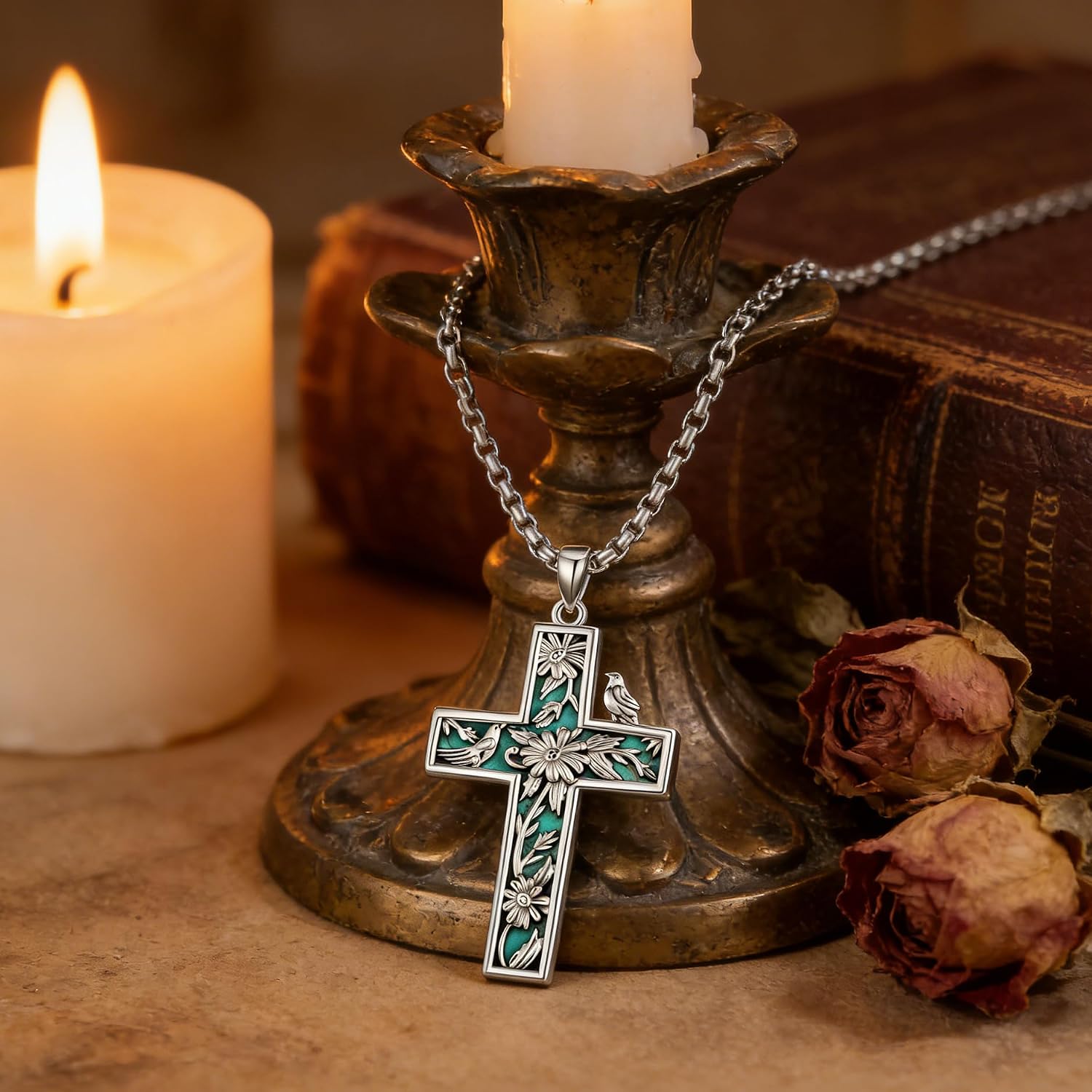 Genuine Turquoise Cross Necklace S925 Sterling Silver Natural Turquoise Gemstone December Birthstone Jewelry for Women Girlfriend Lover