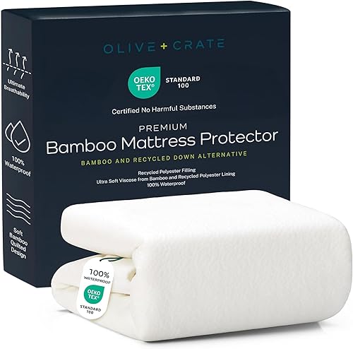 Olive + Crate Protector de colchón de bambú 100% viscosa, funda de colchón de refrigeración ecológica, protección hipoalergénica impermeable,