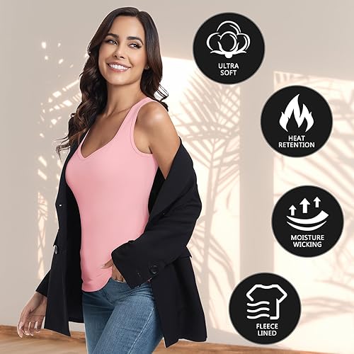 Miniatura 4 de WOWENY Camiseta sin mangas de forro polar térmico para mujer, cuello en V, camisola, capa base cálida, camisola, chaleco de camisola, ropa
