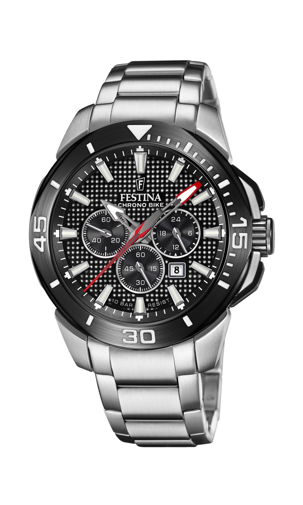 Festina Orologio Uomo Analogico in Acciaio Inossidabile 316L Argentato - Movimento al Quarzo - Cronografo - Calendario - Vetro Minerale ad Alta Resistenza - Impermeabile 10 ATM F20641/B Chrono Bike