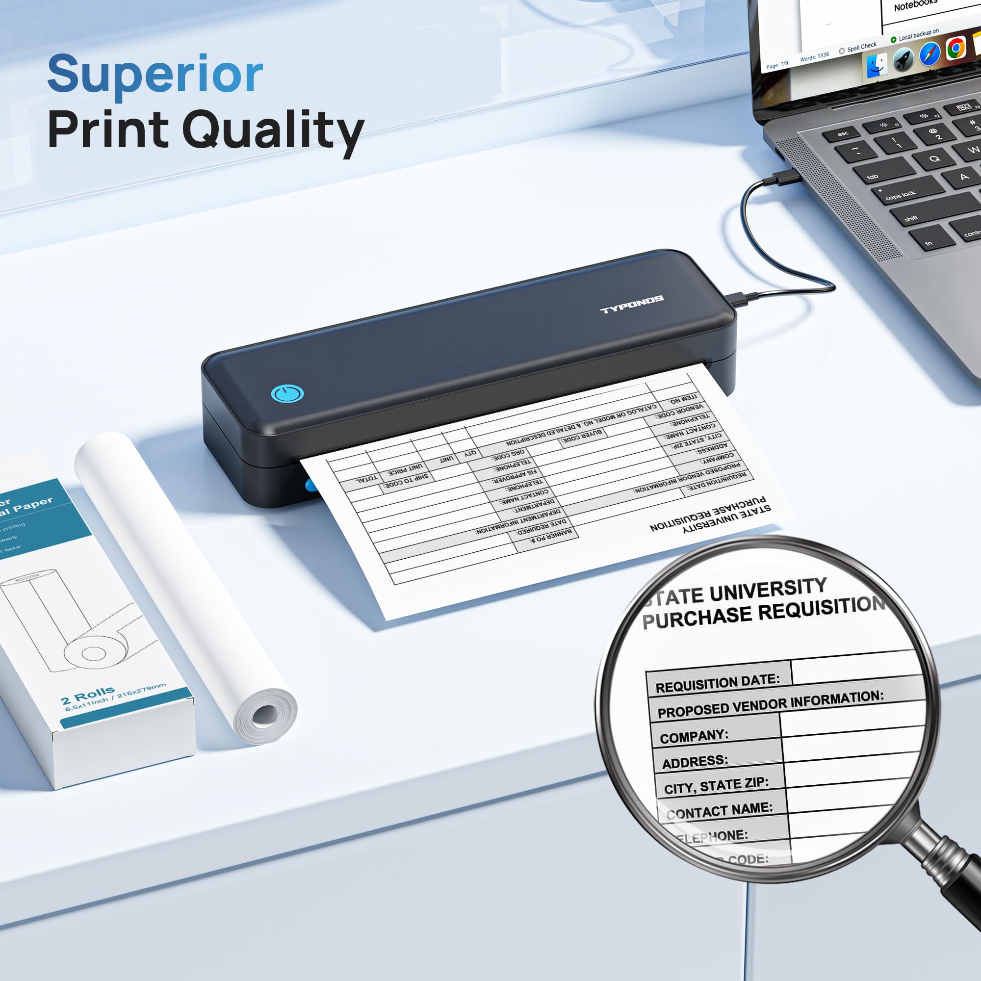 Rollo de papel para impresora térmica compatible con D820, 8.5 x 11 pulgadas, 50 hojas, 2 rollos