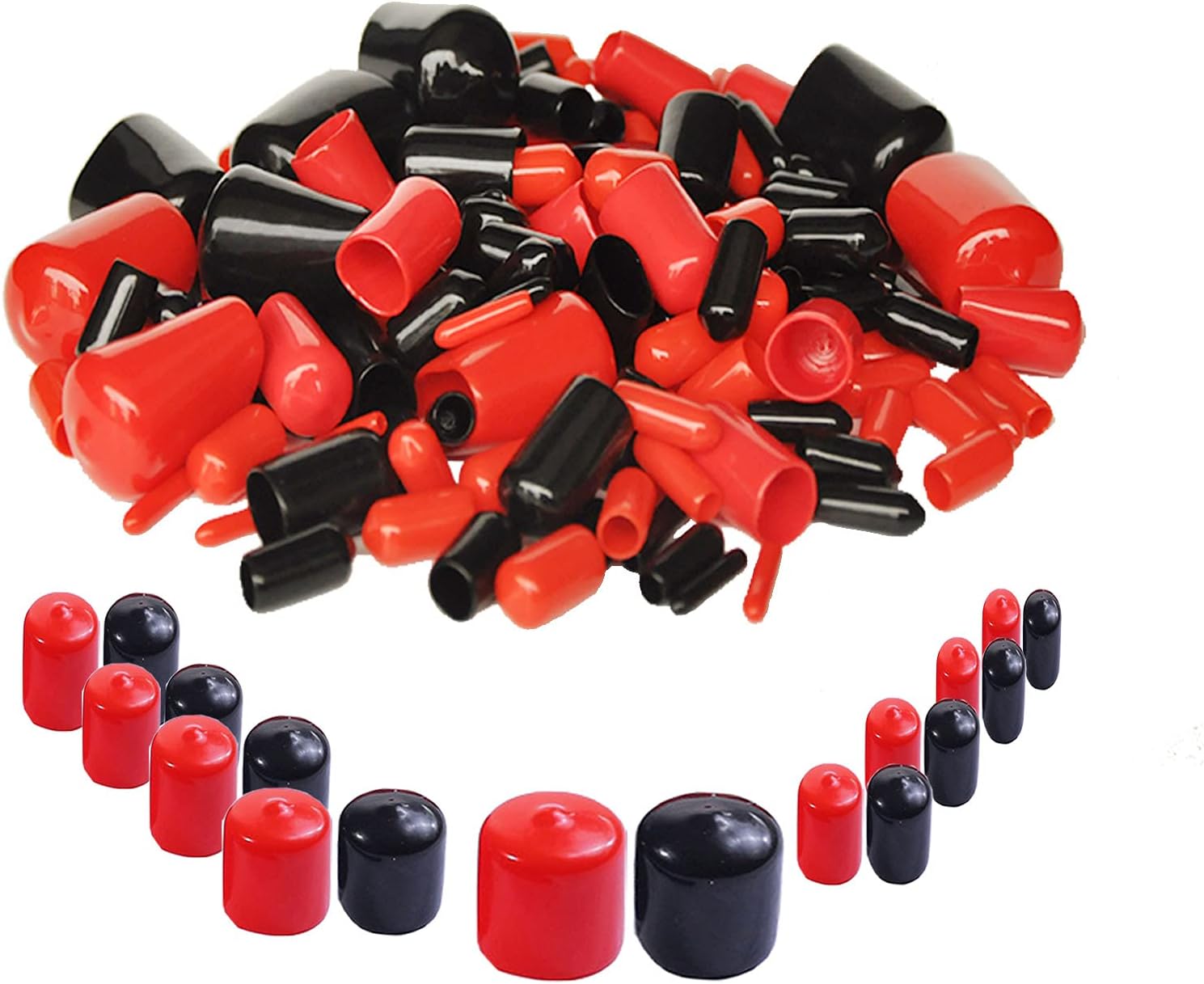 200 Pieces Rubber End Caps Assortment Kit Vinyl Flexible Bolt Screw Rubber Caps Thread Protector End Safety Cover Multi-Purpose,9 Sizes Form 2/25" to 4/5" (Red & Black)