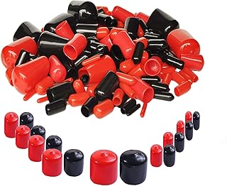 200 Pieces Rubber End Caps Assortment Kit Vinyl Flexible Bolt Screw Rubber Caps Thread Protector End Safety Cover Multi-Purpose,9 Sizes Form 2/25" to 4/5" (Red & Black)