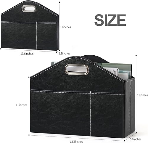 Miniatura 4 de Estante plegable de piel sintética para revistas, con asa, para guardar libros de periódicos, organizador de carpetas de archivos para el hogar u