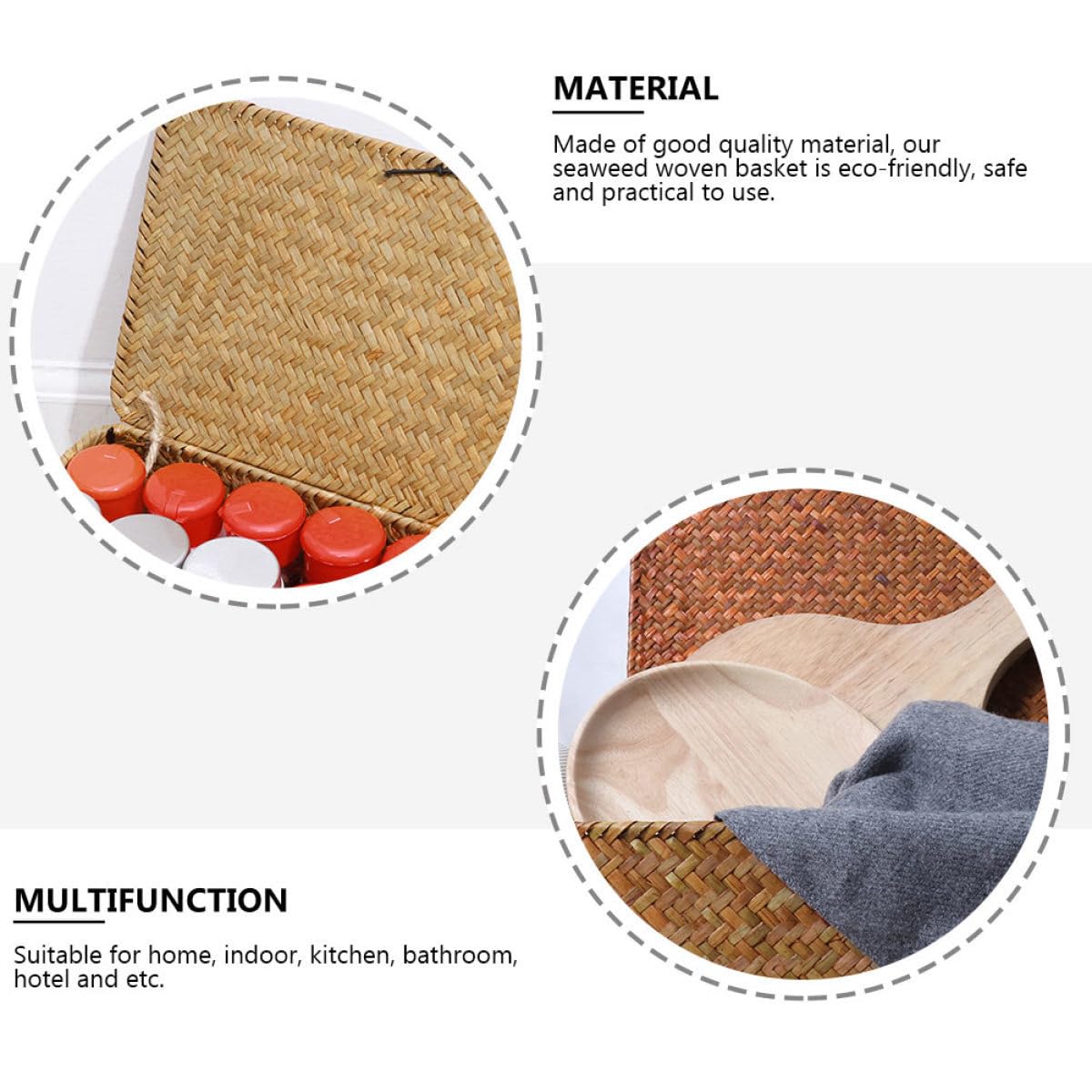 KOMBIUDA 2pièces Panier De Rangement Mer De Plage Avec Couvercle De Boîtes Organisatrices Naturelle Pour Rangement De Vêtements Maquillage Et Décoration Intérieur