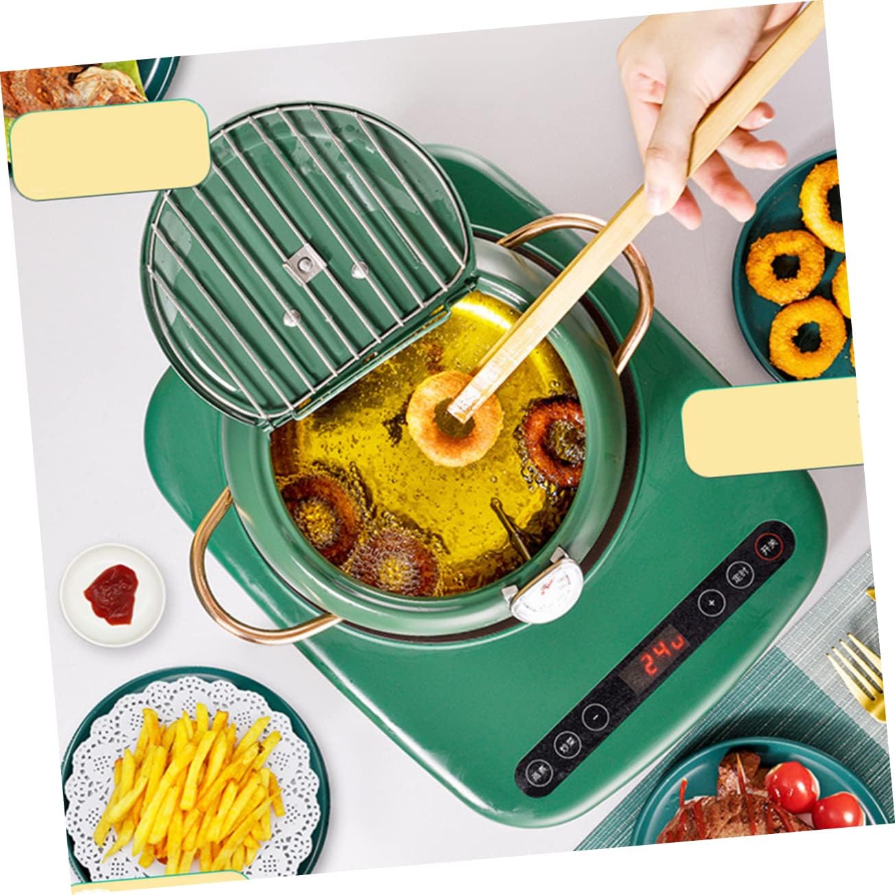 Tempura Deep Fryer Stainless Steel Pan with Thermometer Non Stick Oil Frying Pot for Home Cooking Safe Efficient Design for Fried Chicken Fish and French Fries