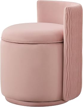 360 Swivel Velvet Vanity Chair with Storage, Barrel Makeup Chair with Wave Back, No Assembly Upholstered Vanity Small Accent Chairs for Living Room, Pink