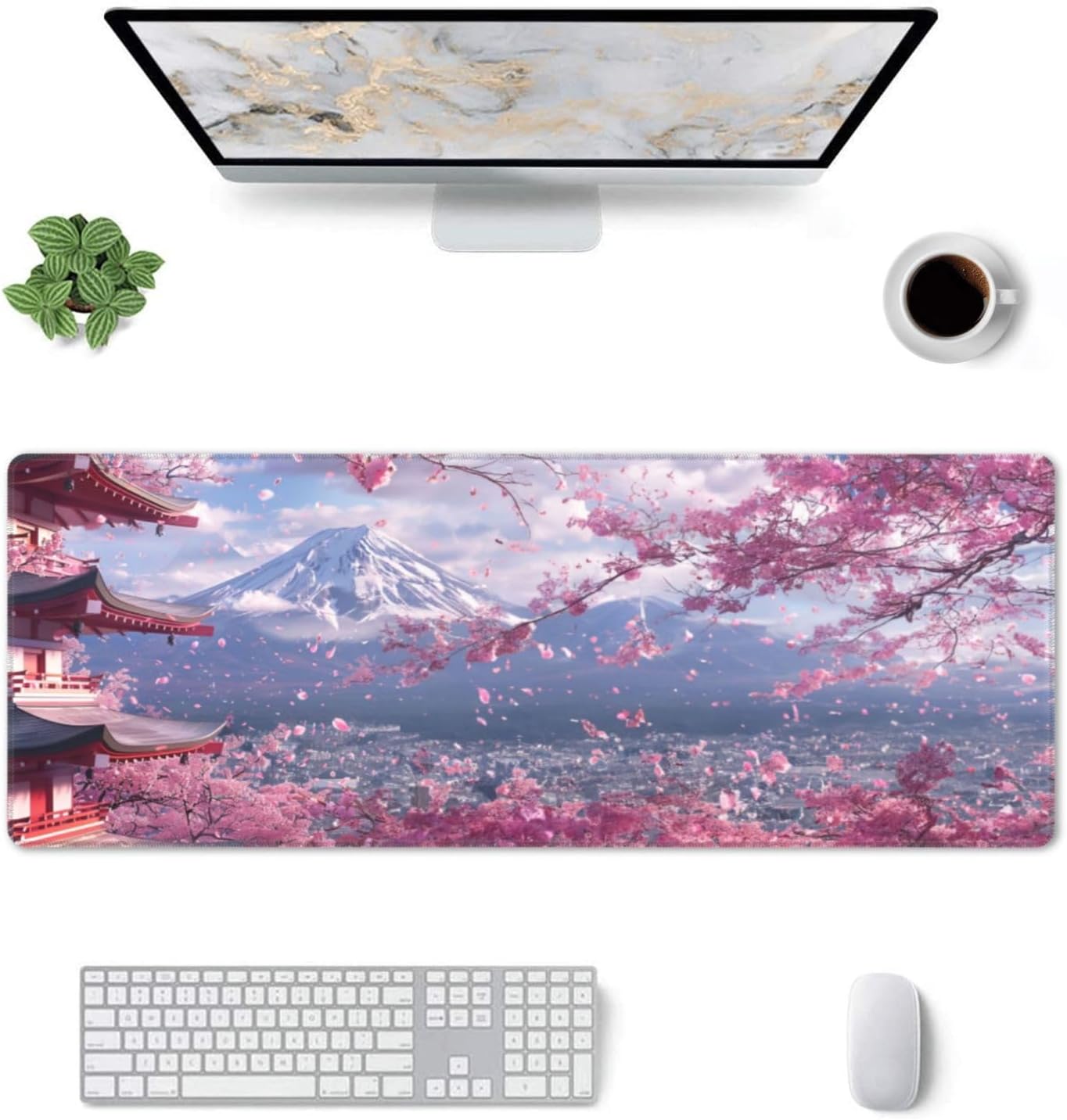 Mouse Pad Anime, Extended Gaming Mouse Pad (12x31.5 in), Japanese Cherry Blossom Extra Large Gaming Mousepad for Desk, Keyboard Mouse Mat Desk Pad with Stitched Edges for Work, Game, Office