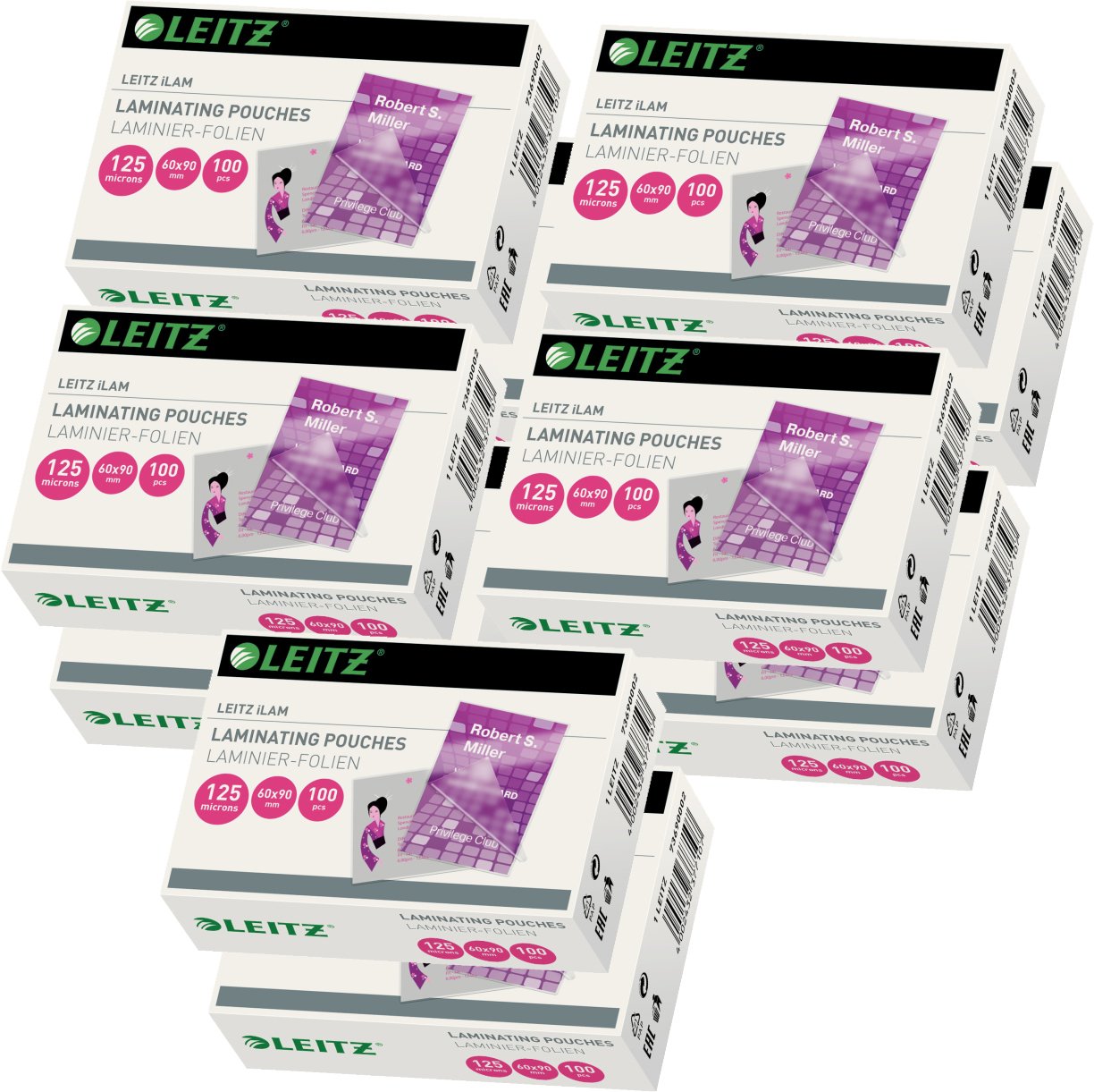 Leitz Heißlaminierfolien, Glänzend, transparent, 60 x 90 mm Folienstärke 125 mic, 1000er Pack, 73690002