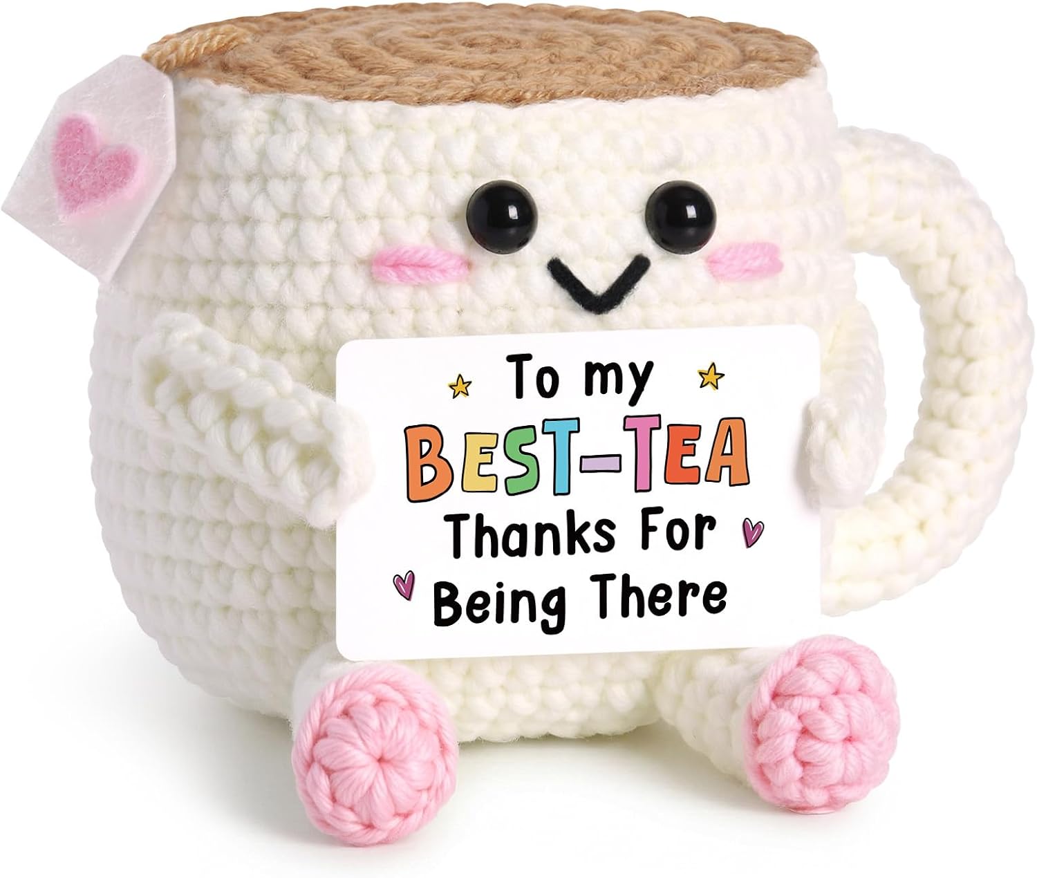 GiltGlimmer Best Friend Birthday Gifts for Women, Handmade Best-Tea Crochet Tea with Pun Card, Friendship Gifts for Woman BFF Bestie, Long Distance Present for Best Friends Sister