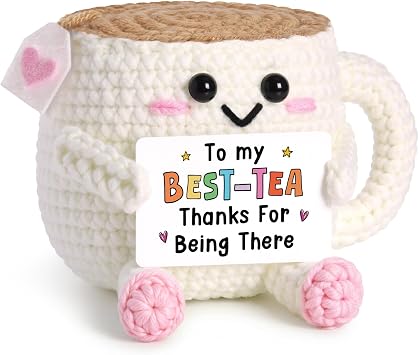 GiltGlimmer Best Friend Birthday Gifts for Women, Handmade Best-Tea Crochet Tea with Pun Card, Friendship Gifts for Woman BFF Bestie, Long Distance Present for Best Friends Sister