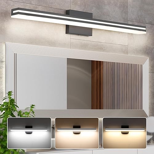SineRise Barra de luz LED moderna para tocador de baño (32 pulgadas, 3000 K4000 K6000 K), negro mate, regulable, moderno, acrílico, accesorios de