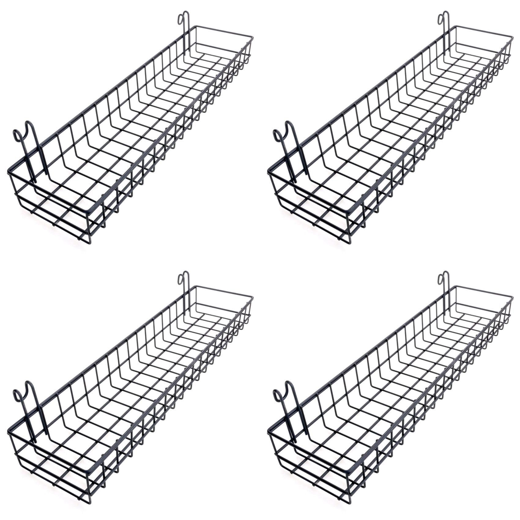 Hndhbfgrt 4X Hanging Basket for Wire Wall Grid Panel, Multi-Function Wall Storage and Display Basket, 40X10X5CM, Black Painted