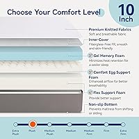 Vista 4 de Yaxa Basics Memory Foam Mattress, Soft Plush Feel, 10 Inch, Twin, White/Grey