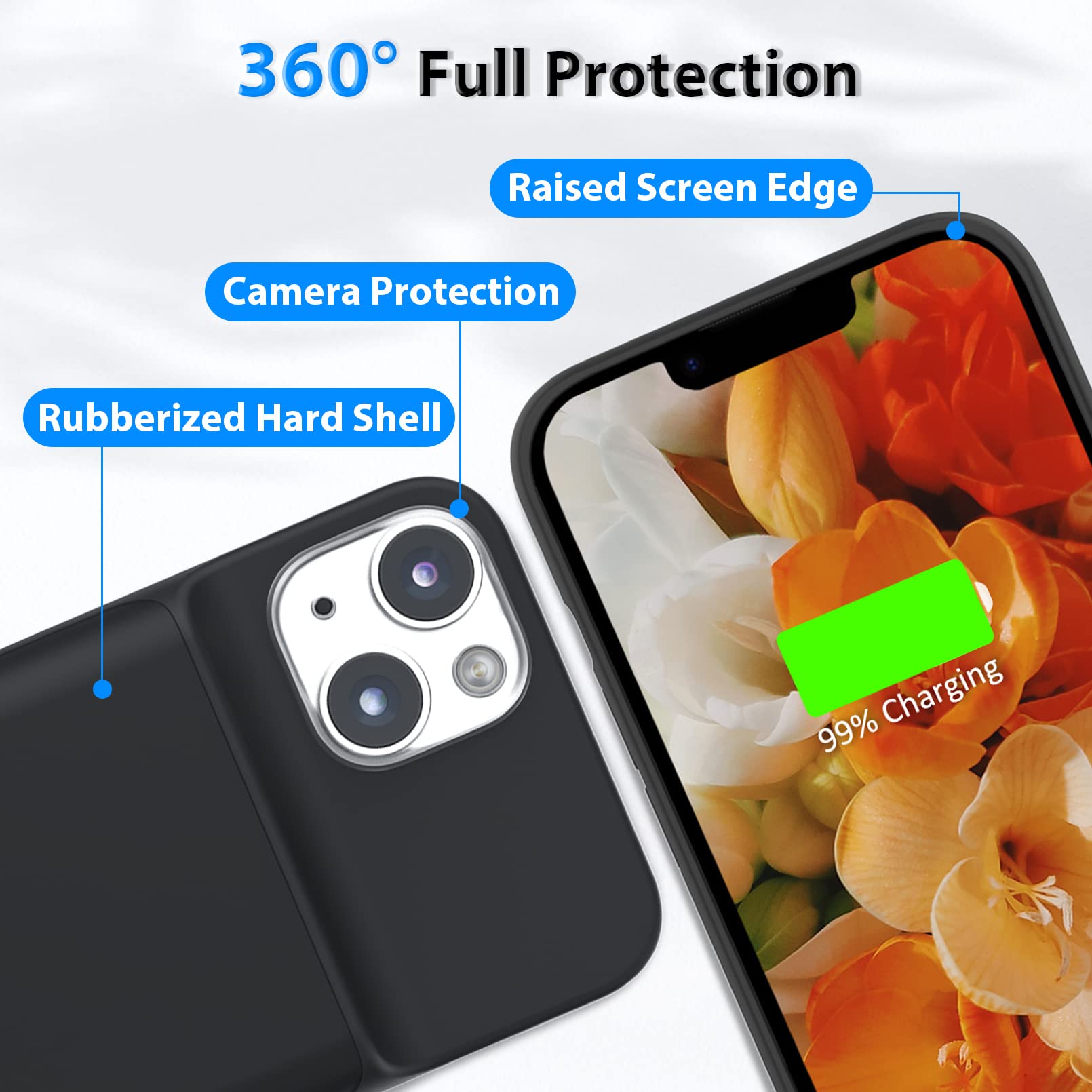 Etui na baterie do iPhone'a 14, [6000 mAh] Ochronna przenośna ładowarka do iPhone'a 14 (6,1 cala) (czarne)