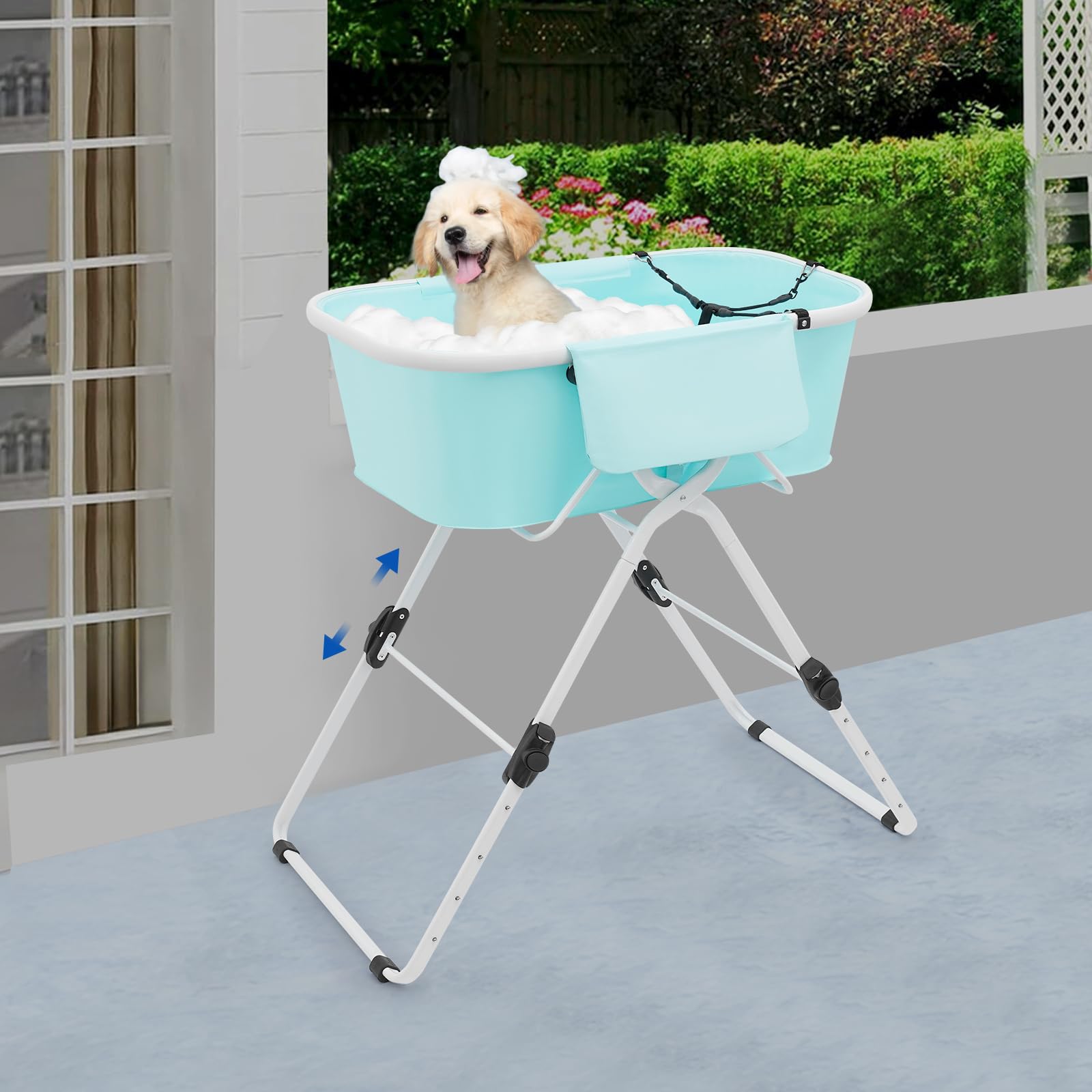 Hundebadewanne Faltbar Mit Einstellbarer Höhe (70-100cm) Für Zuhause Und Tierpflege, Tragbare Badewanne Für Bis 68 Kg Kleine Bis Mittlere Hunde Und Katzen Hundebad,Mit Ablaufschlauch Und Gürtel